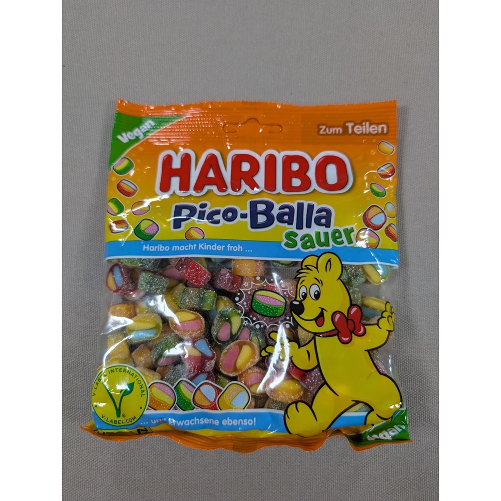 Haribo Pico-Balla Sauer German Sour Fruit Gummy Candy Vegan Imported Sealed